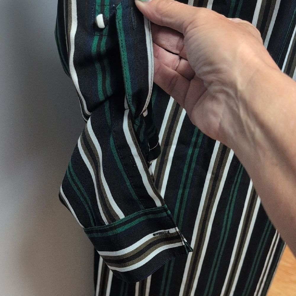 Express Black, Green & Tan Striped Shirt Dress Size S - Picture 4 of 7